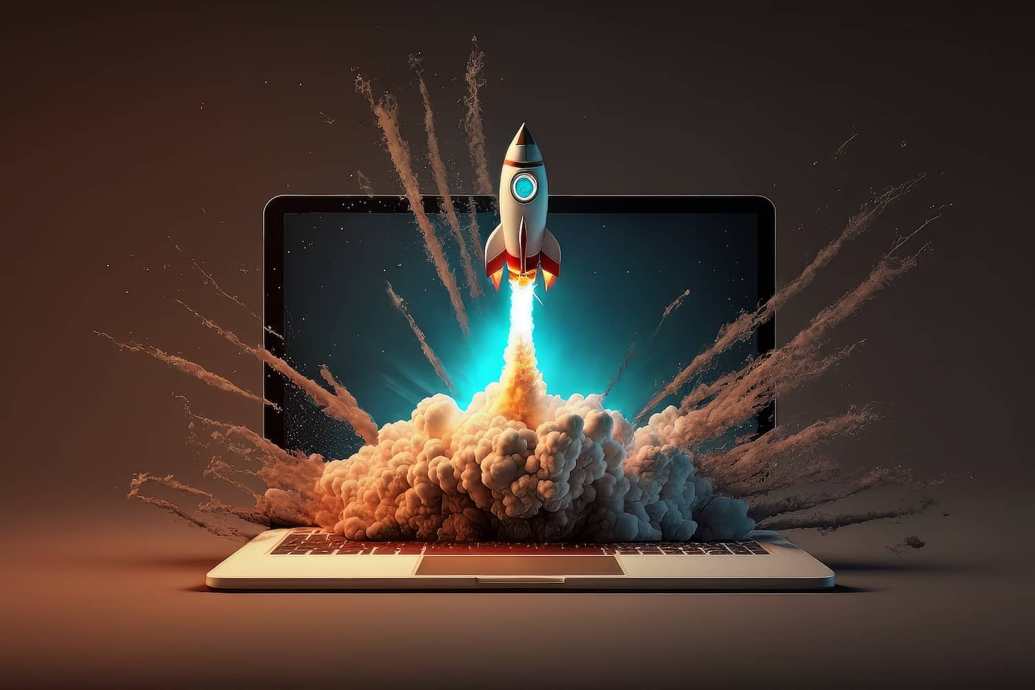 a rocket taking off from a computer