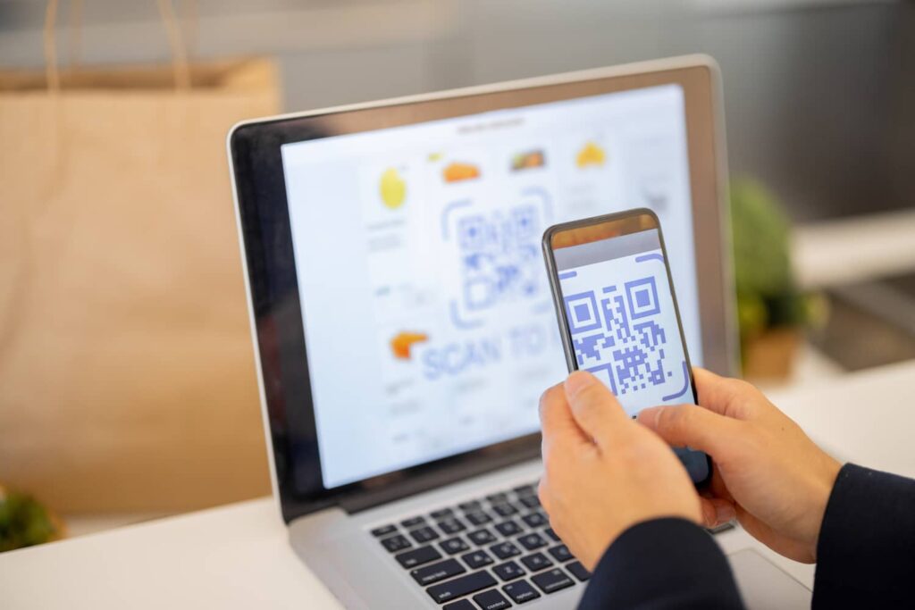 qr code being scanned from a website