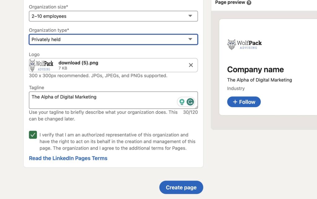 An image showing how to enter company details