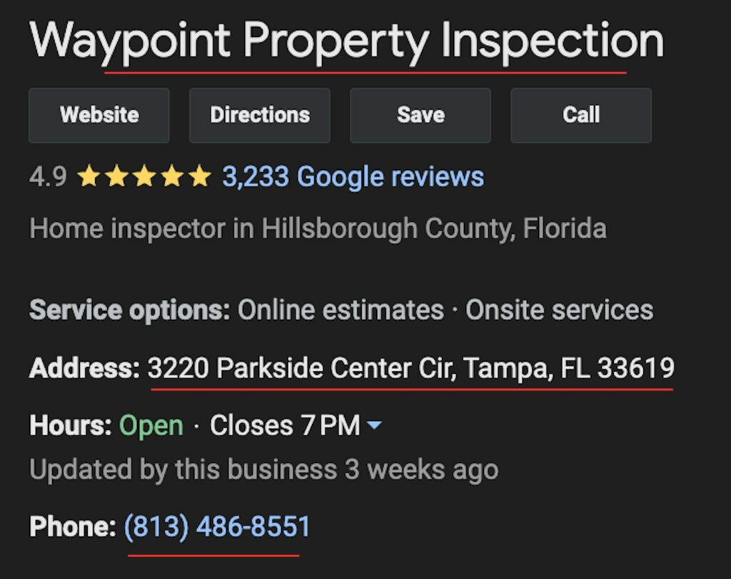 NAP Information in a Completed Google Business Profile.