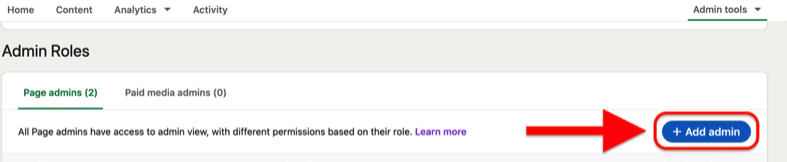 An image showing where the Add Admin button is found.