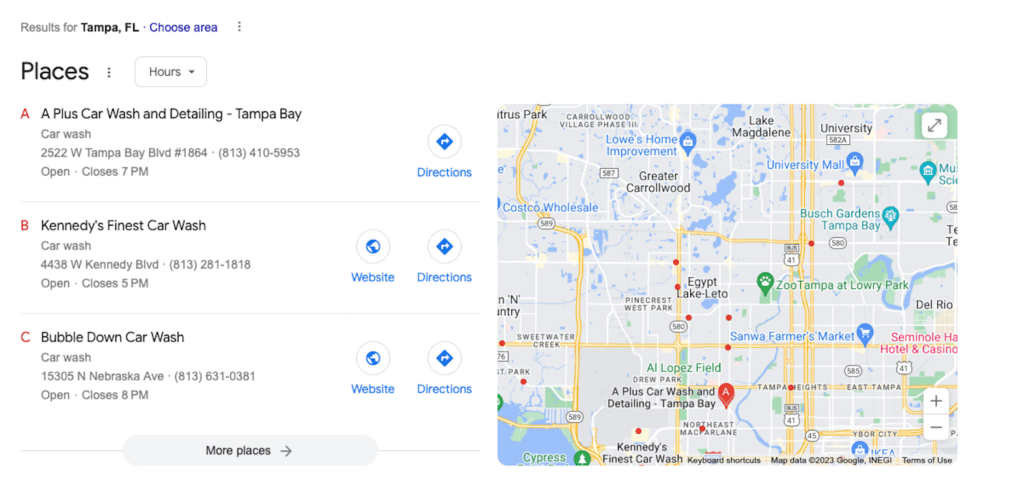 Car Wash Local Engine Results - Franchise SEO