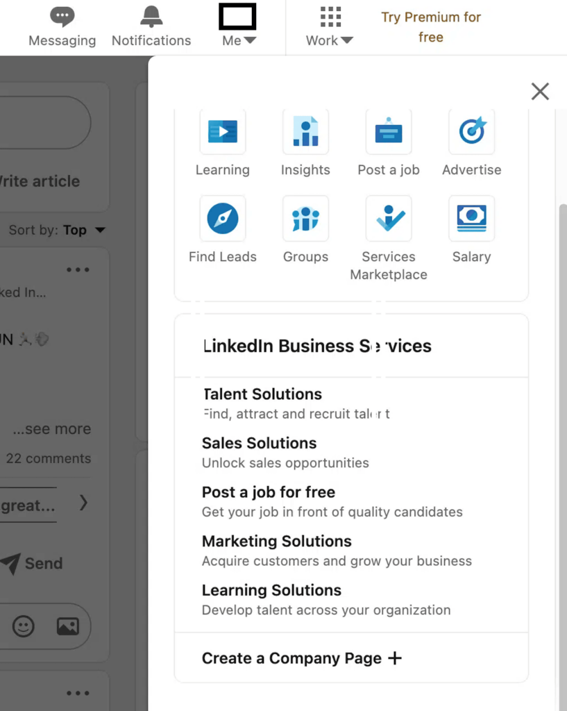 An image showing how to create a LinkedIn company page