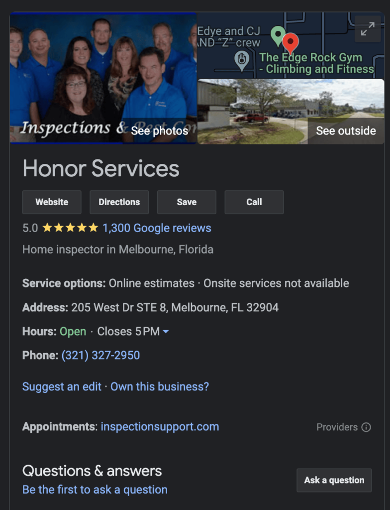 Example of a complete, optimized google business profile for a home service business