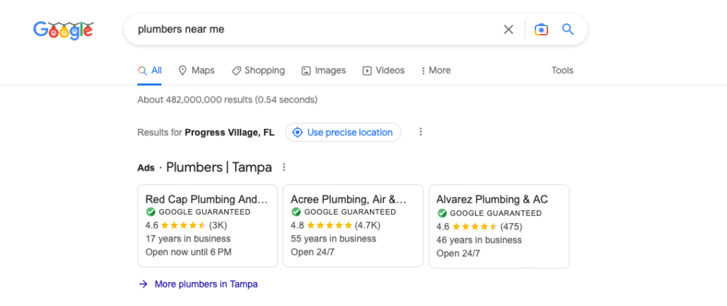 google local ads for plumbers near me