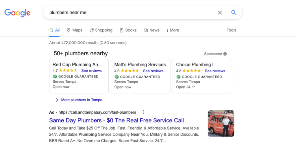 plumbers near me in google ads