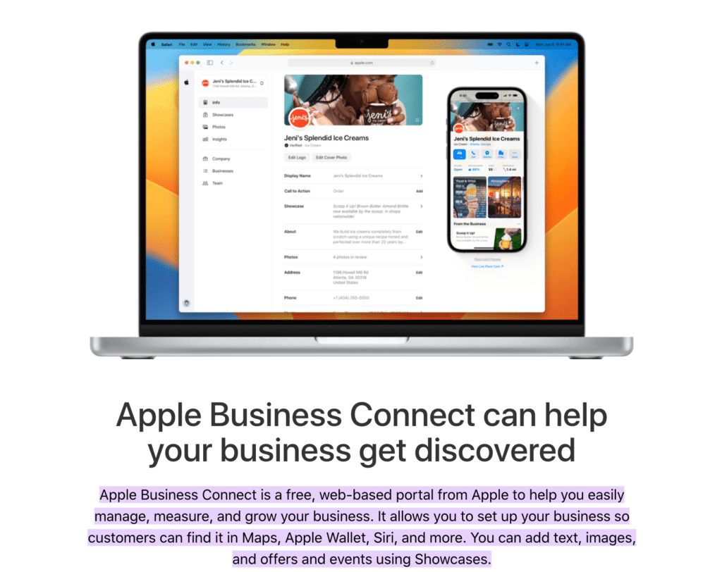 Apple business connect, as described on the apple website.