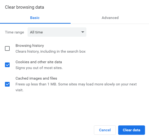 An image showing appropriate time range and clearing browsing data.